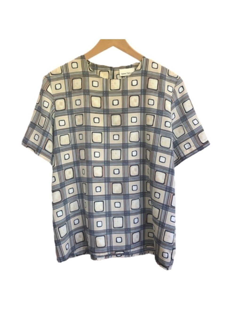 Vintage Dana Taylor keyhole back silky art deco geometric printed blouse size M